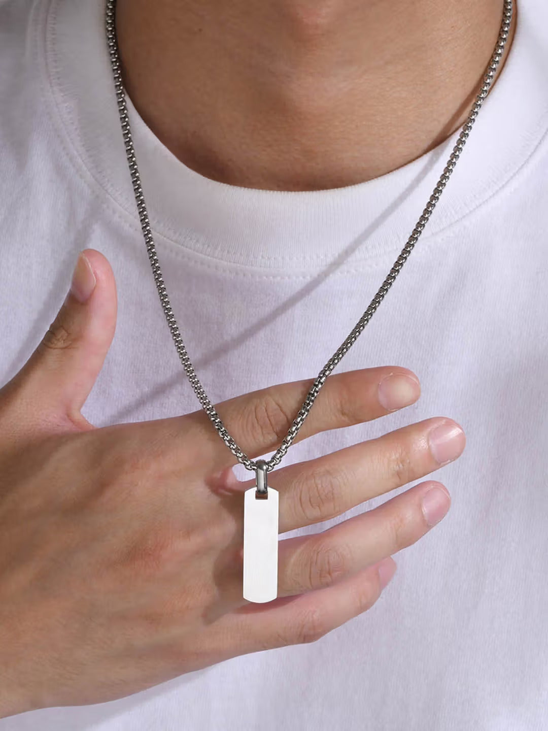 Cresn Silver Chain For Men Stainless Steel Bar Pendant Silver Chain Pendant For Men Boys Love Gifts Mens Jewellery