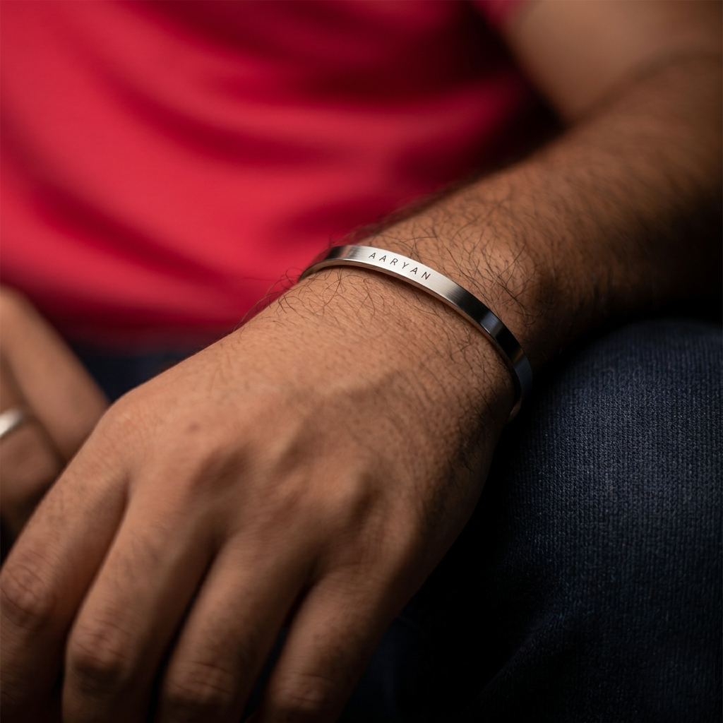 Cresn Personalized Kada Stainless Steel Bangle Inspirational Bracelets Engrave Name Text Openable Half Bangle Kada Customisable Custom