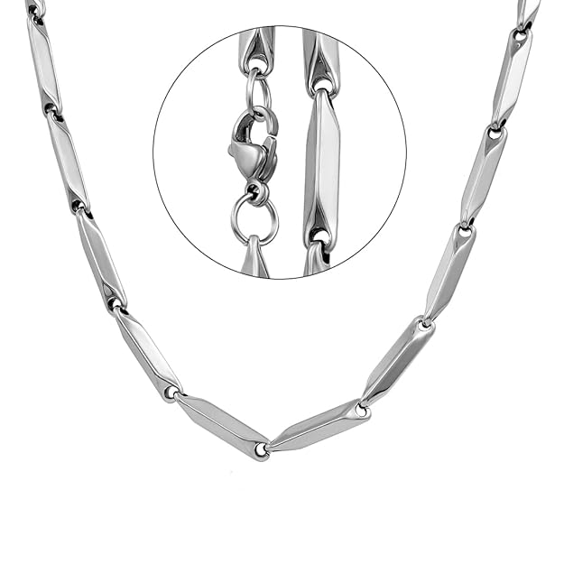 Cresn Anti-Tarnish Stainless Steel Rice Chain for Men and Boys (Silver)