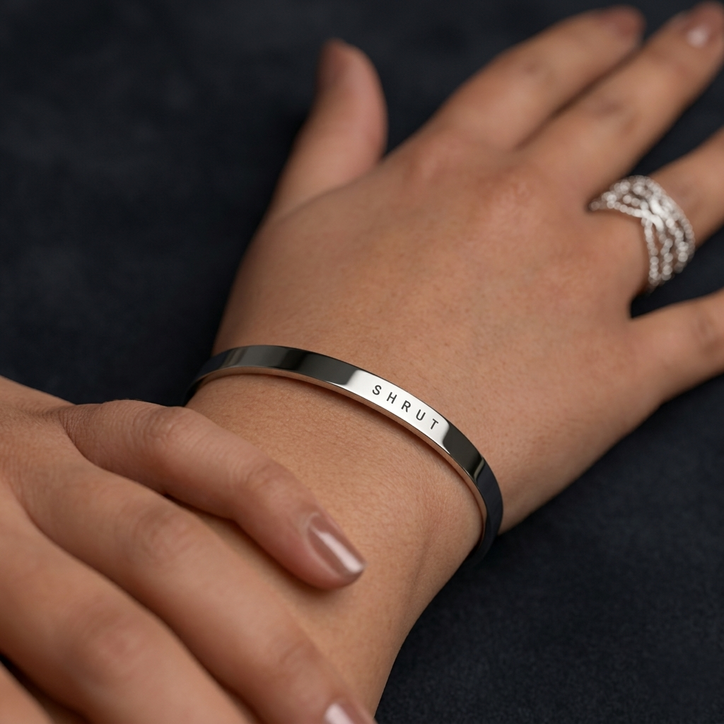 Cresn Personalized Kada Stainless Steel Bangle Inspirational Bracelets Engrave Name Text Openable Half Bangle Kada Customisable Custom