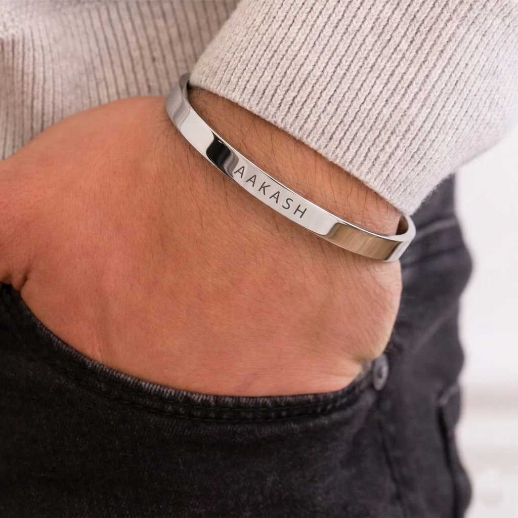 Cresn Personalized Kada Stainless Steel Bangle Inspirational Bracelets Engrave Name Text Openable Half Bangle Kada Customisable Custom