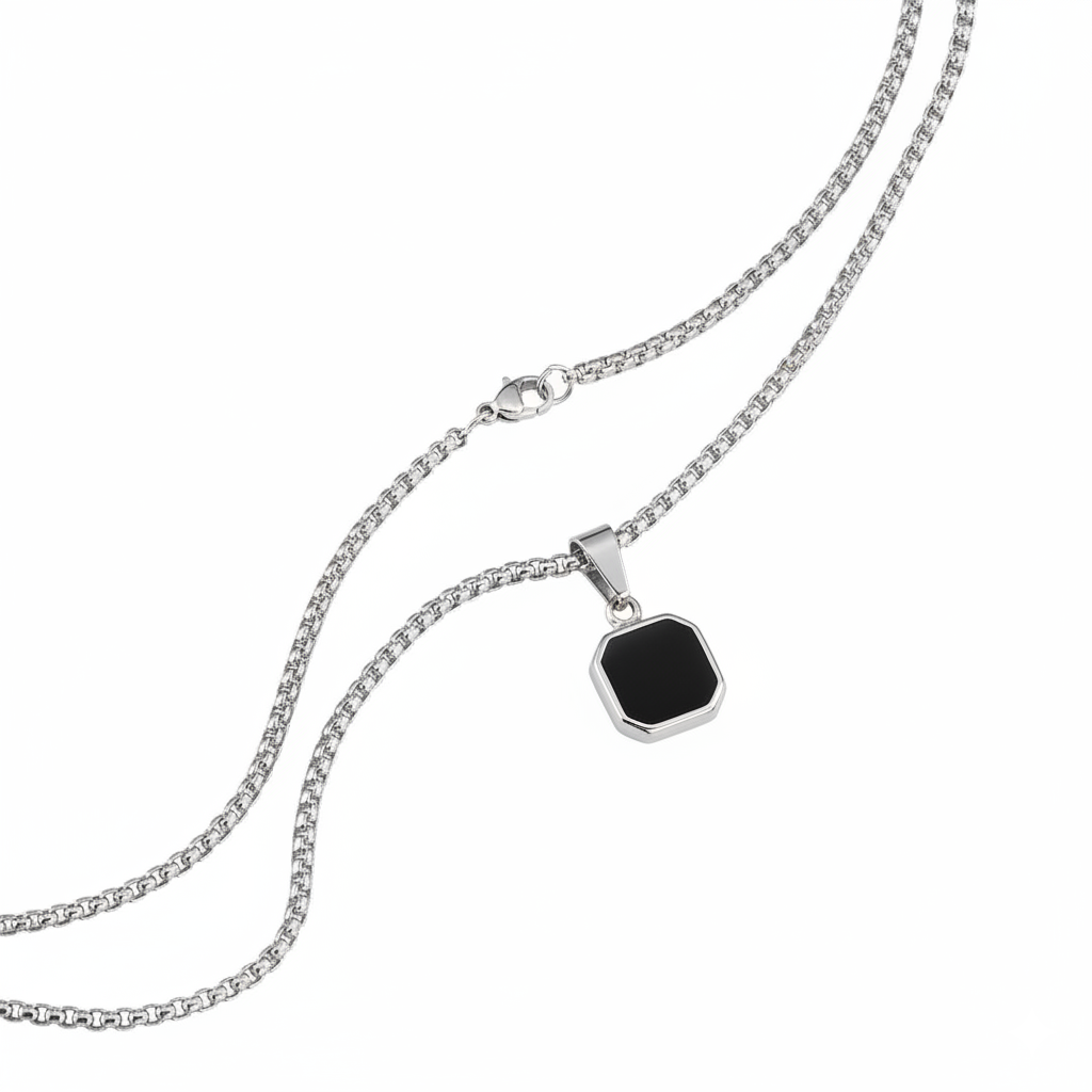 CRESN Anti Tarnish Stainless Steel Midnight Locket Neck Chain for Men | Stylish Pendant Necklace | Jewellery Accessories for Boys | Minimal Jewelry | Gifts for Boyfriend & Husband