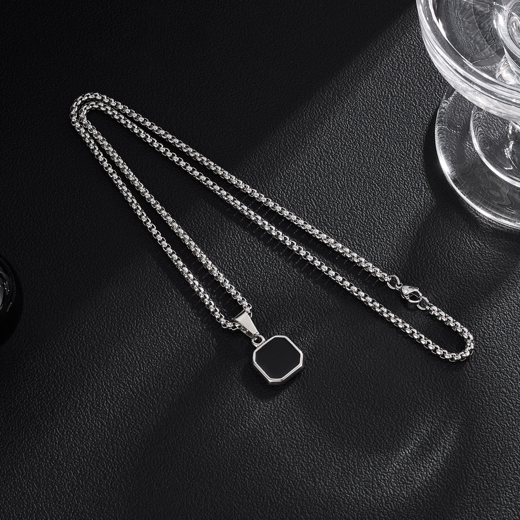 CRESN Anti Tarnish Stainless Steel Midnight Locket Neck Chain for Men | Stylish Pendant Necklace | Jewellery Accessories for Boys | Minimal Jewelry | Gifts for Boyfriend & Husband