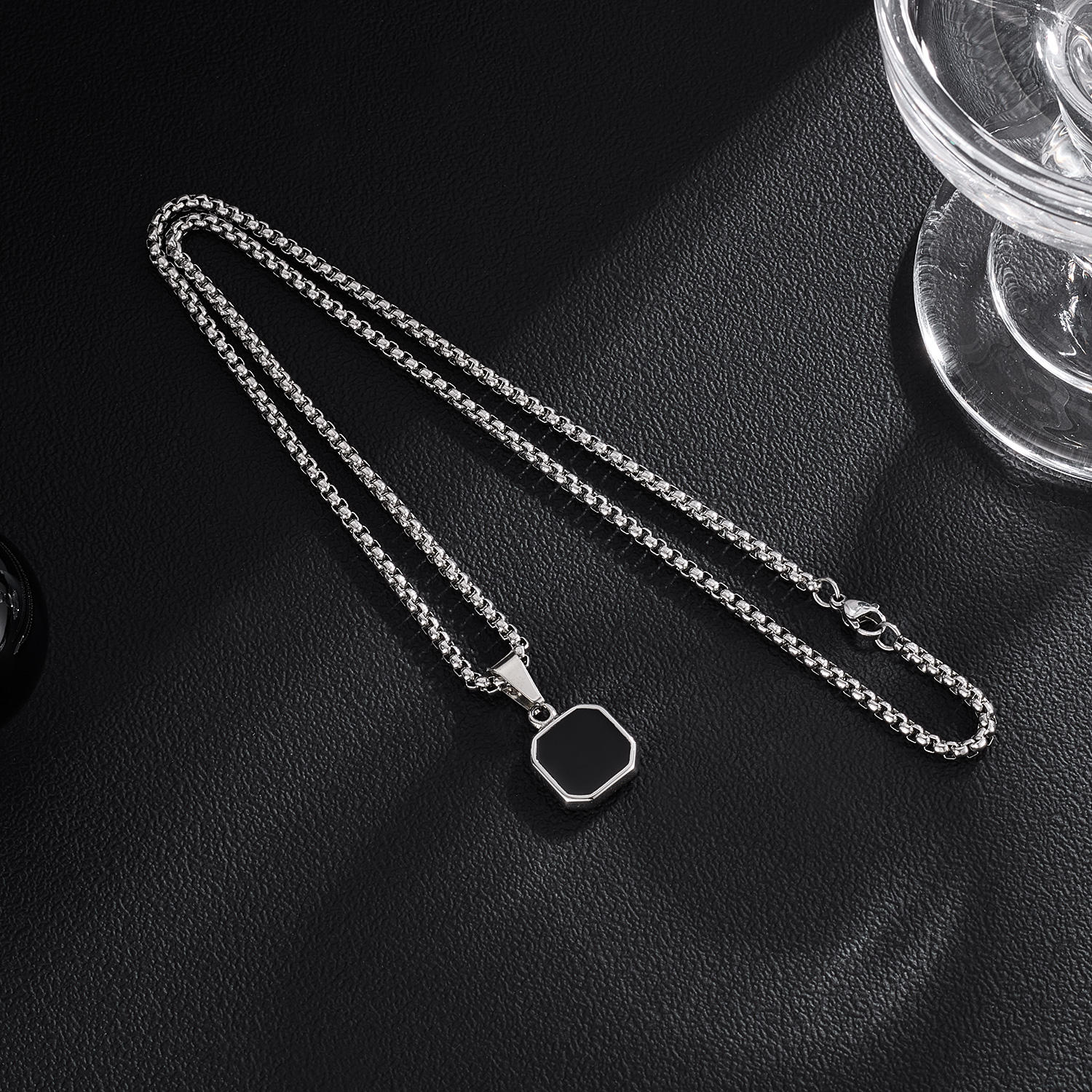 CRESN Anti Tarnish Stainless Steel Midnight Locket Neck Chain for Men | Stylish Pendant Necklace | Jewellery Accessories for Boys | Minimal Jewelry | Gifts for Boyfriend & Husband