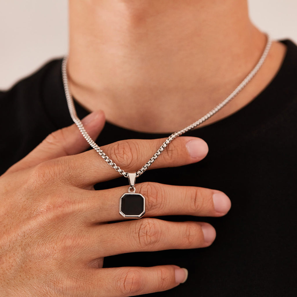 CRESN Anti Tarnish Stainless Steel Midnight Locket Neck Chain for Men | Stylish Pendant Necklace | Jewellery Accessories for Boys | Minimal Jewelry | Gifts for Boyfriend & Husband