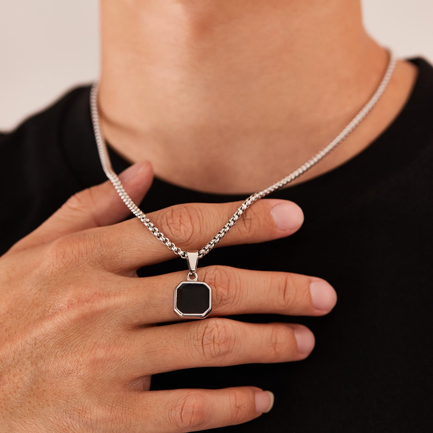 CRESN Anti Tarnish Stainless Steel Midnight Locket Neck Chain for Men | Stylish Pendant Necklace | Jewellery Accessories for Boys | Minimal Jewelry | Gifts for Boyfriend & Husband