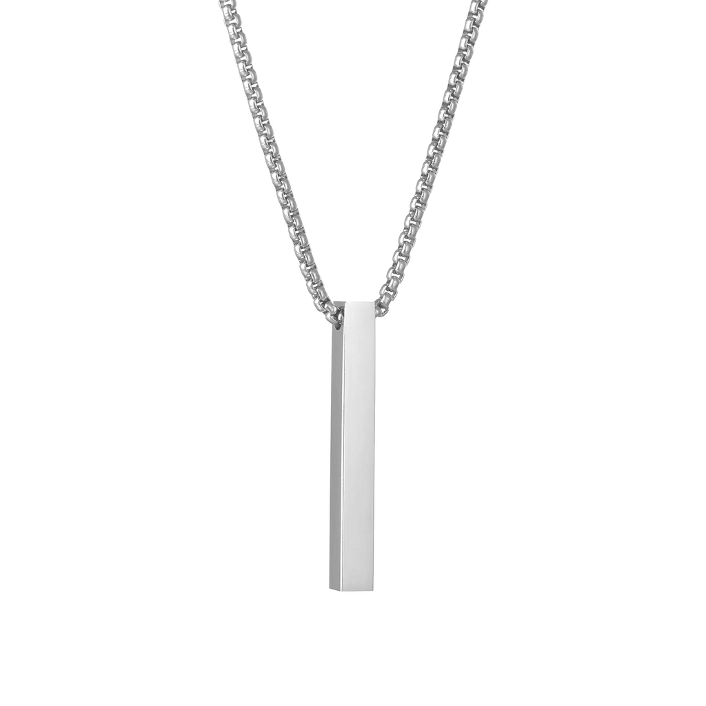 Cresn Unisex Metal Fancy & Stylish Black 3D Vertical Bar Cuboid Stick Custom Name Locket Pendant Necklace With Chain Jewellery Set