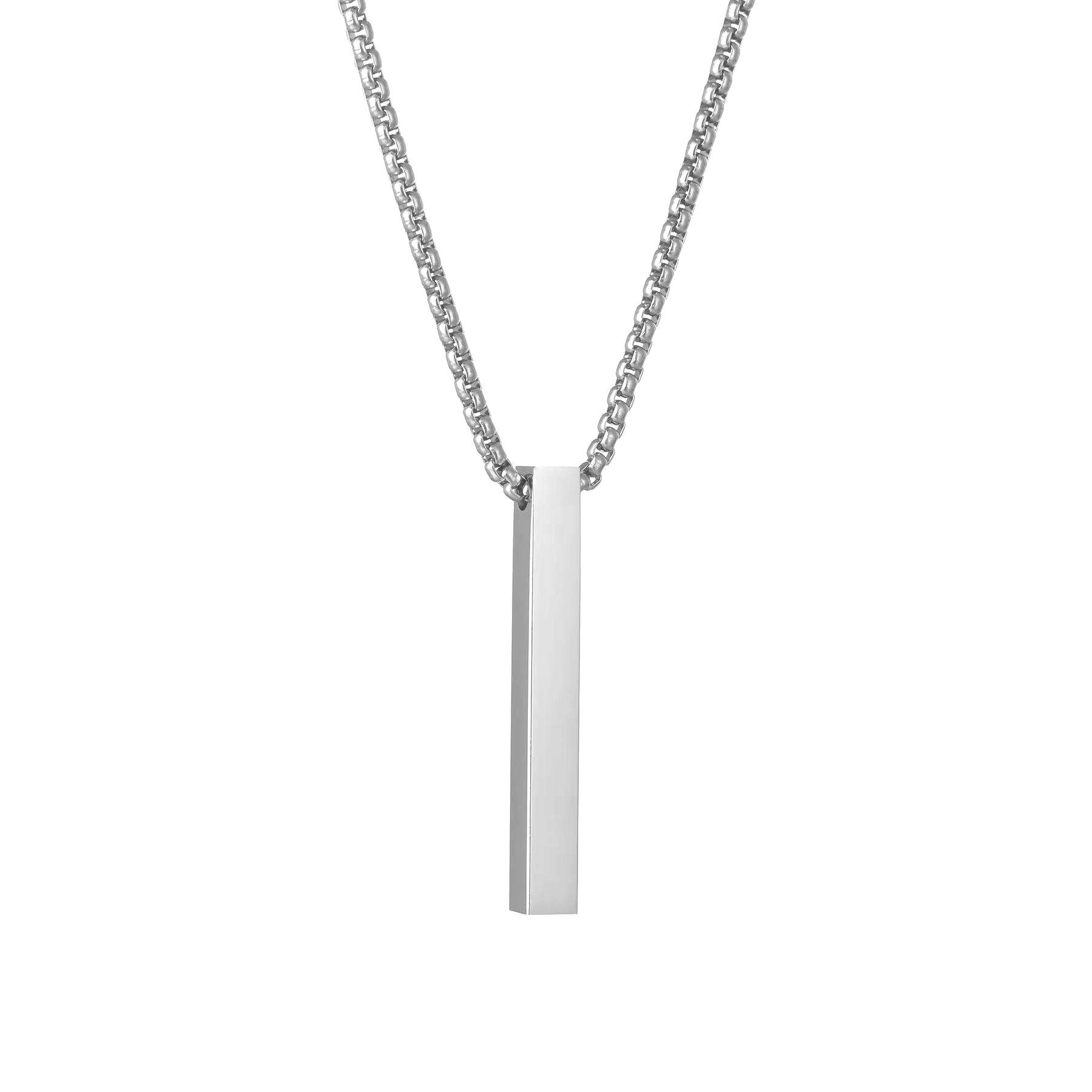 Cresn Unisex Metal Fancy & Stylish Black 3D Vertical Bar Cuboid Stick Custom Name Locket Pendant Necklace With Chain Jewellery Set
