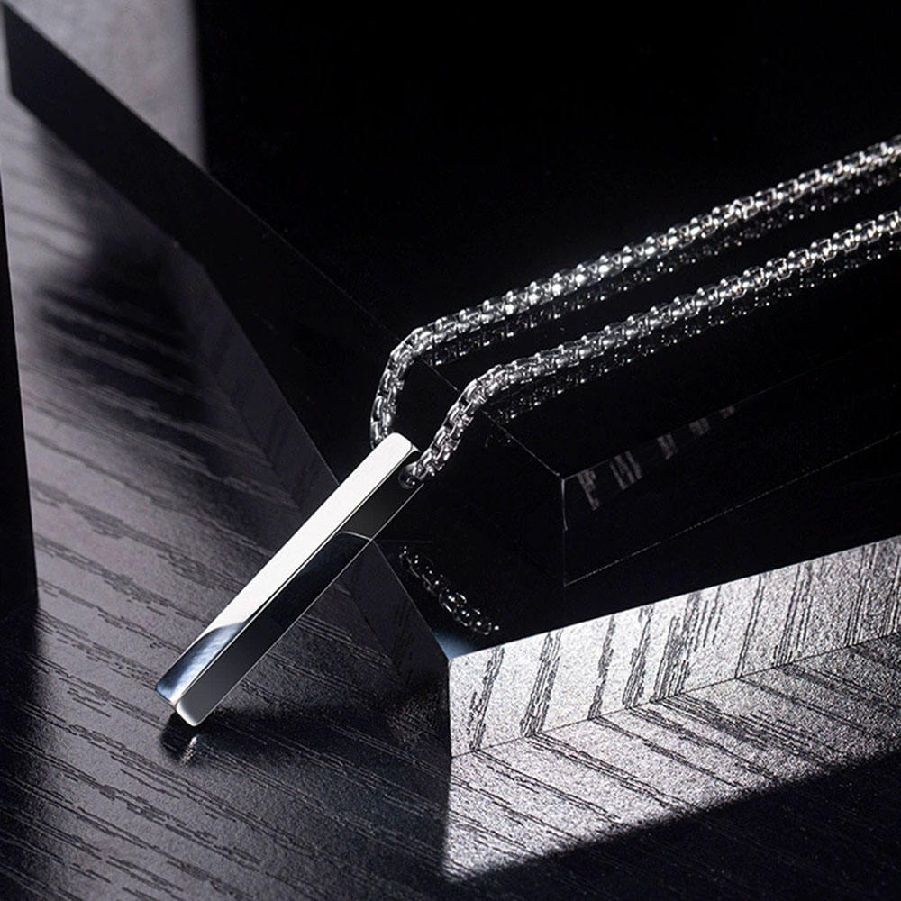 Cresn Unisex Metal Fancy & Stylish Black 3D Vertical Bar Cuboid Stick Custom Name Locket Pendant Necklace With Chain Jewellery Set